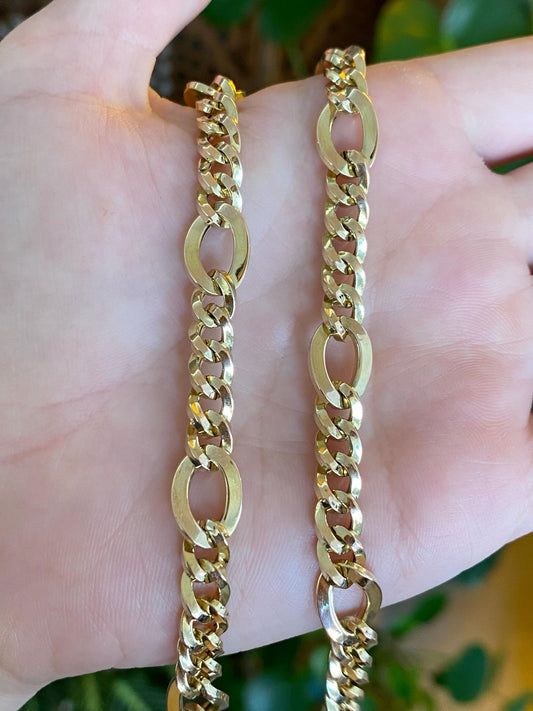 Vintage 14k Yellow Gold Chunky Figaro Style Chain Necklace - 19.25 inches
