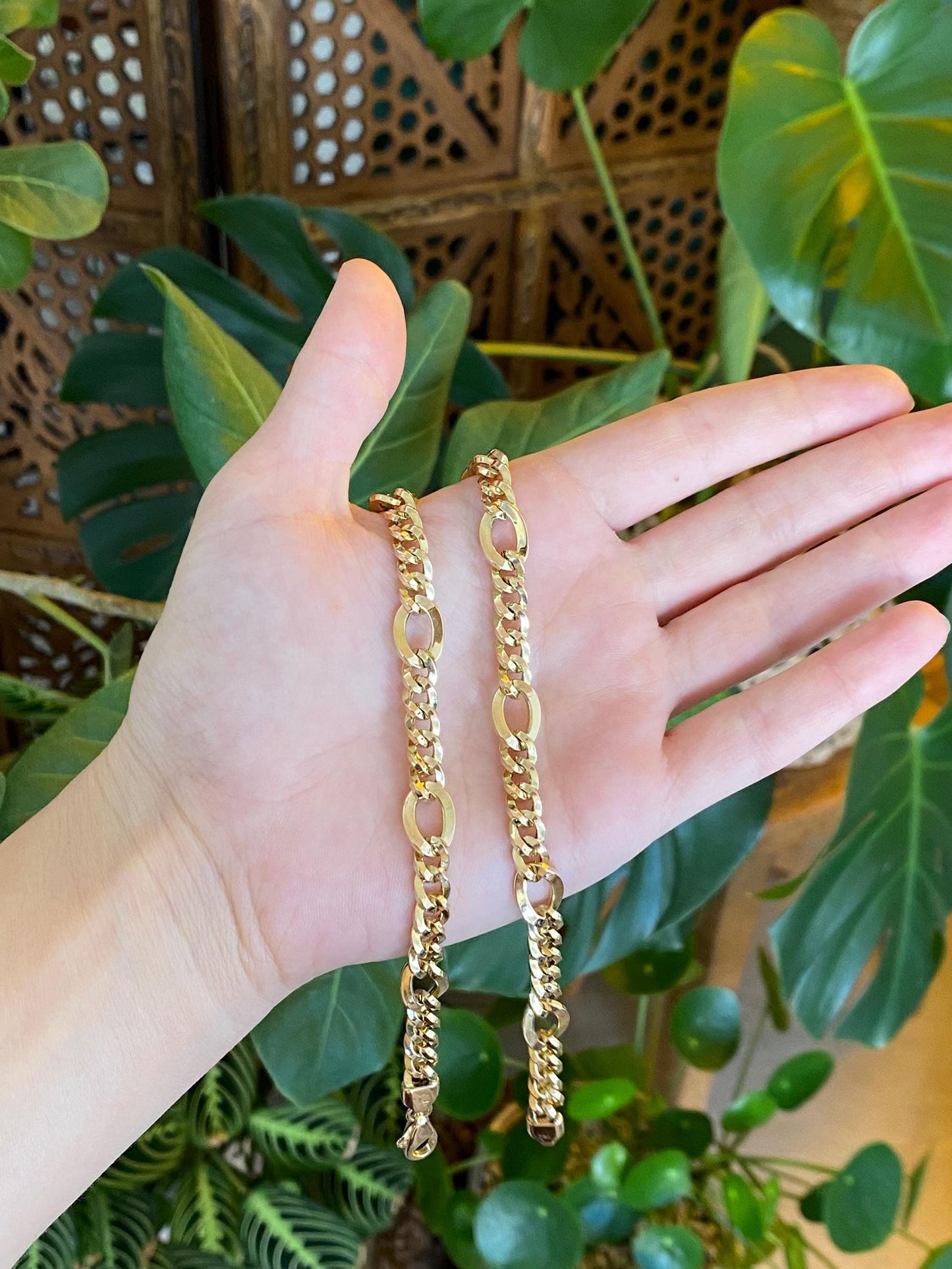 Vintage 14k Yellow Gold Chunky Figaro Style Chain Necklace - 19.25 inches