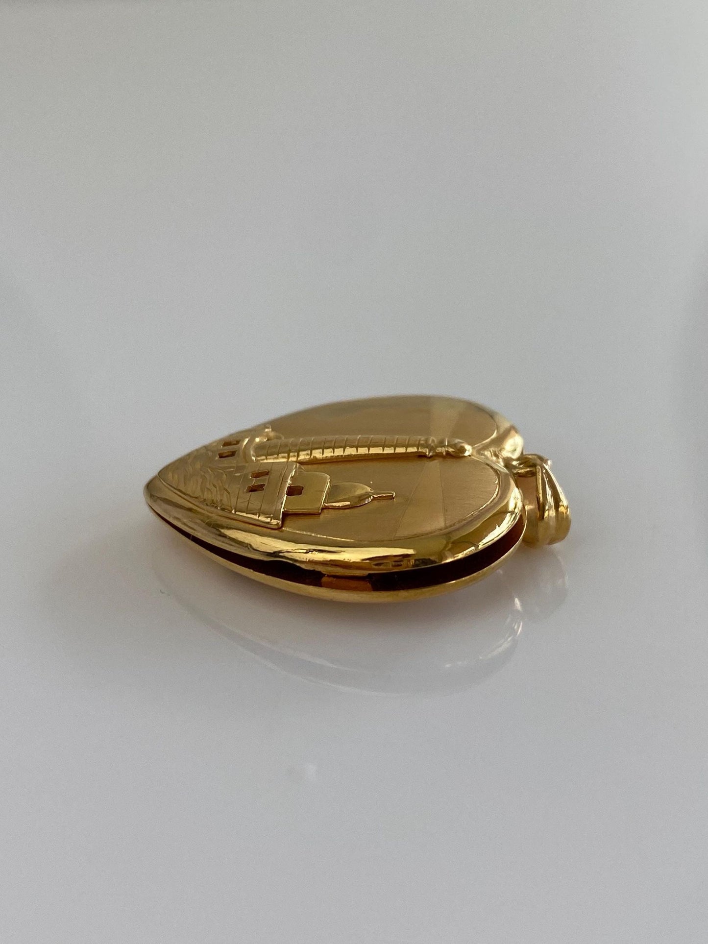 Vintage Solid 20k Yellow Gold Ship Scenic Town Heart Locket Charm