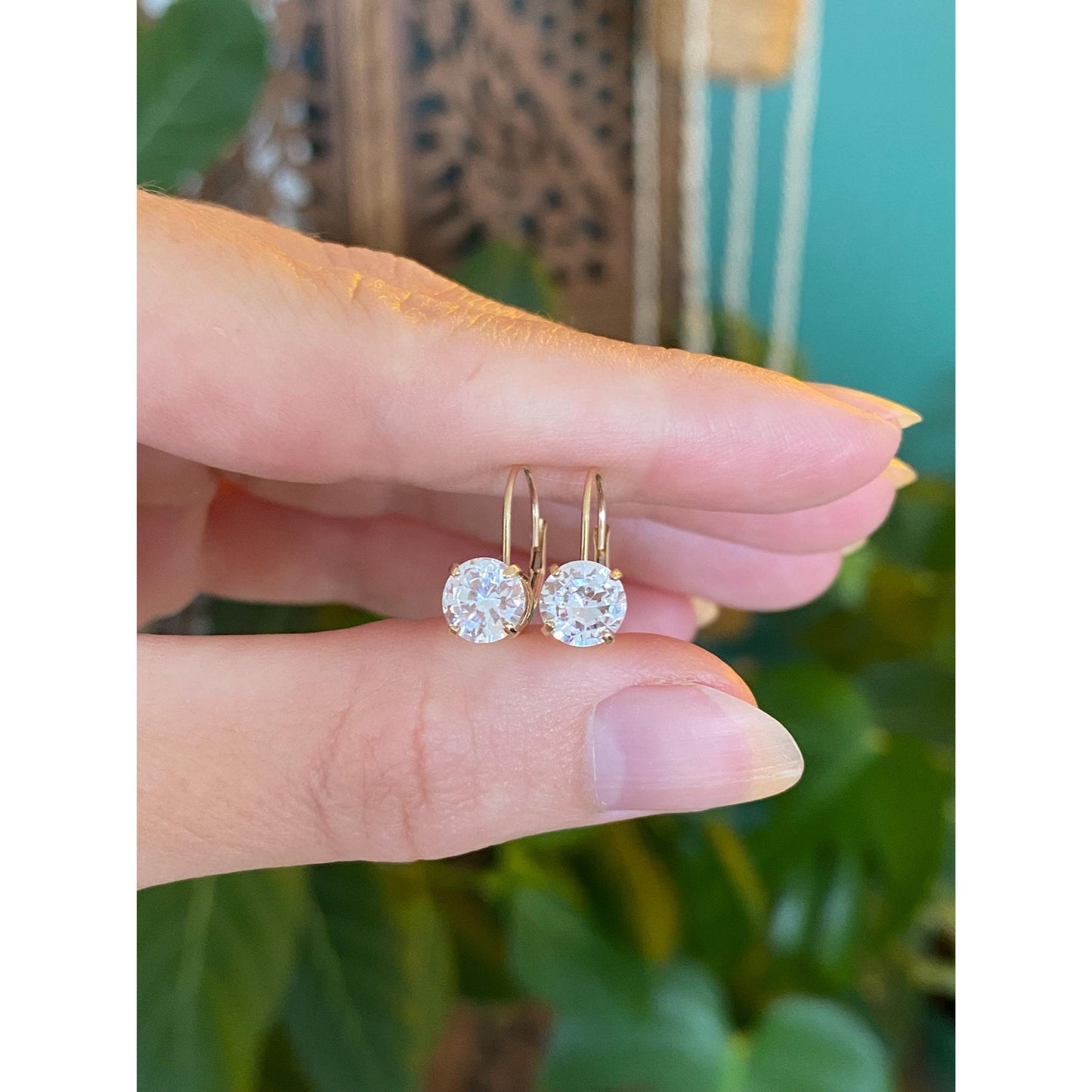 Solid 10k Yellow Gold Cubic Zirconia Drop Earrings