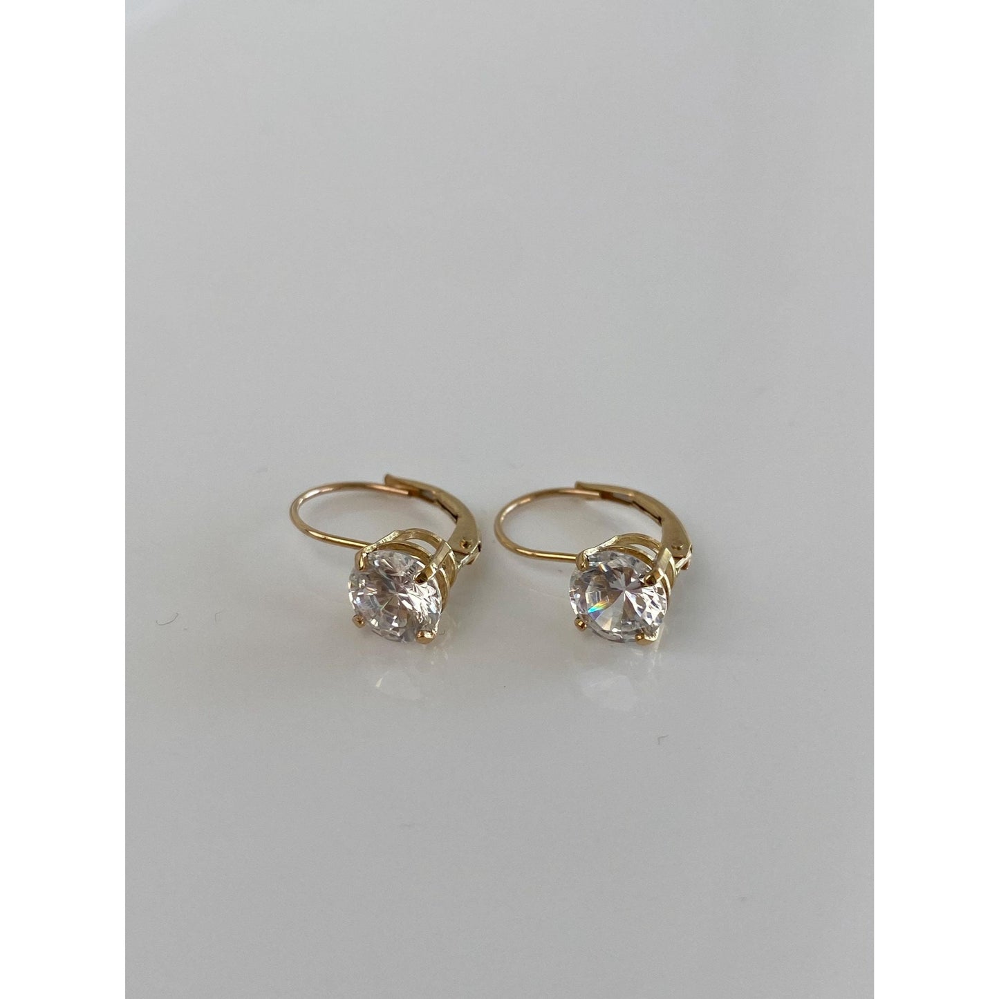 Solid 10k Yellow Gold Cubic Zirconia Drop Earrings