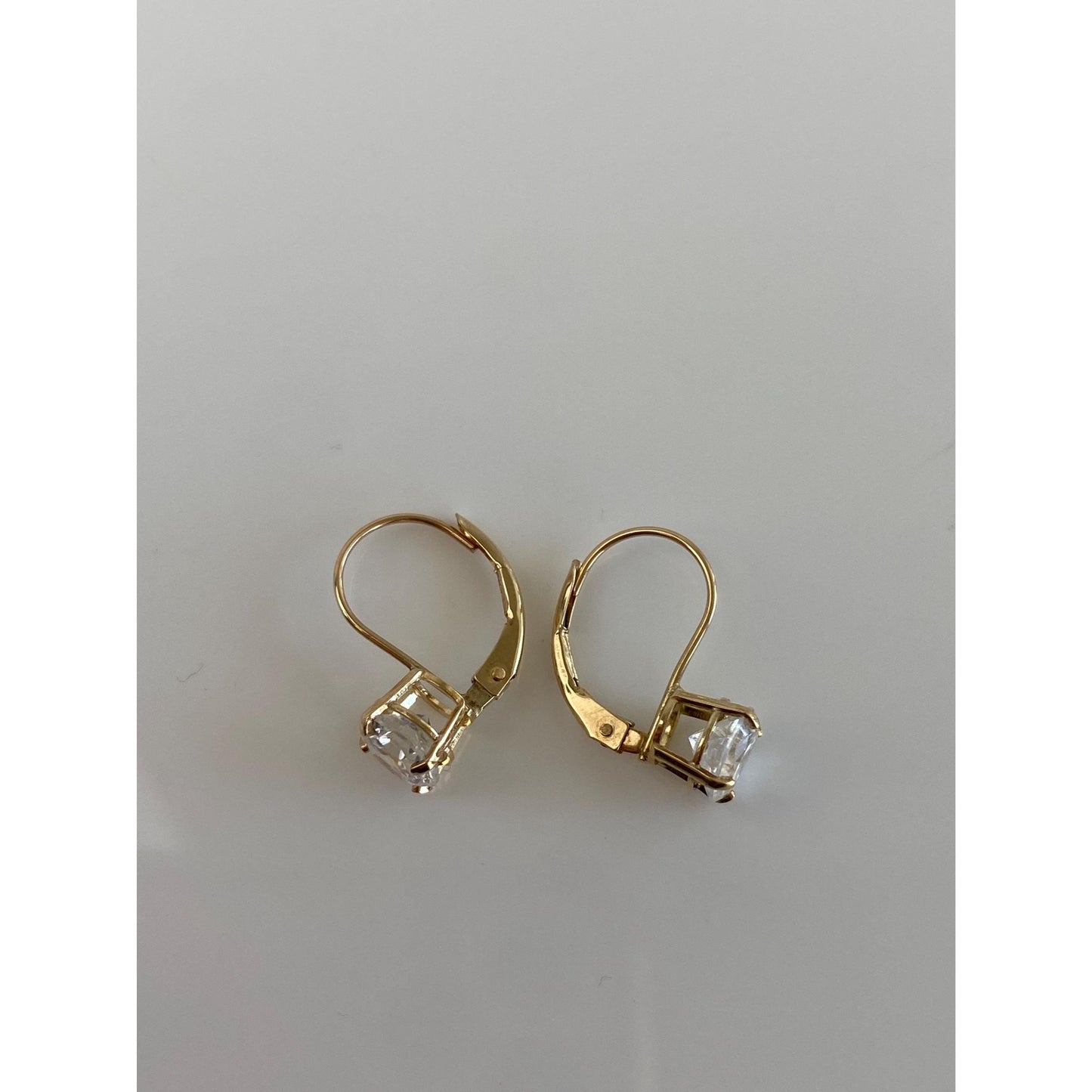 Solid 10k Yellow Gold Cubic Zirconia Drop Earrings