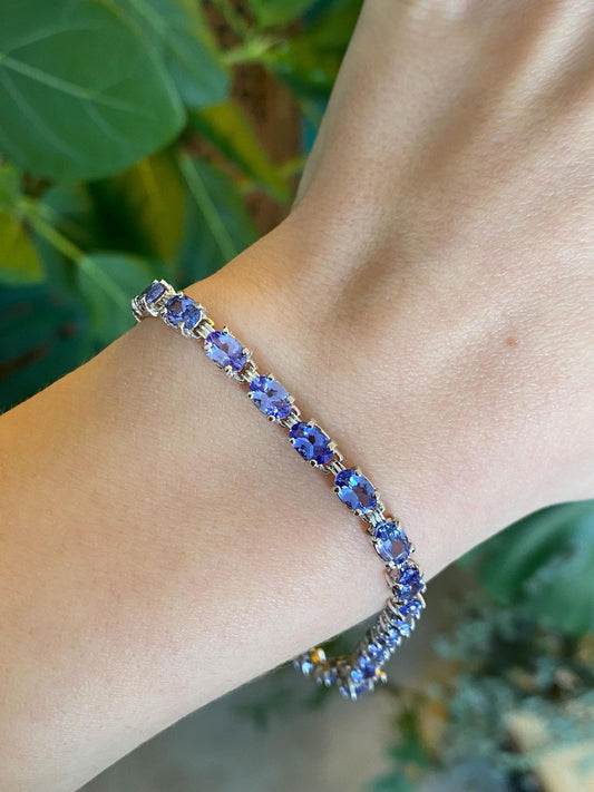 Vintage Solid 14k White Gold Lilac Cubic Zirconia Link Bracelet - 8.25 inches