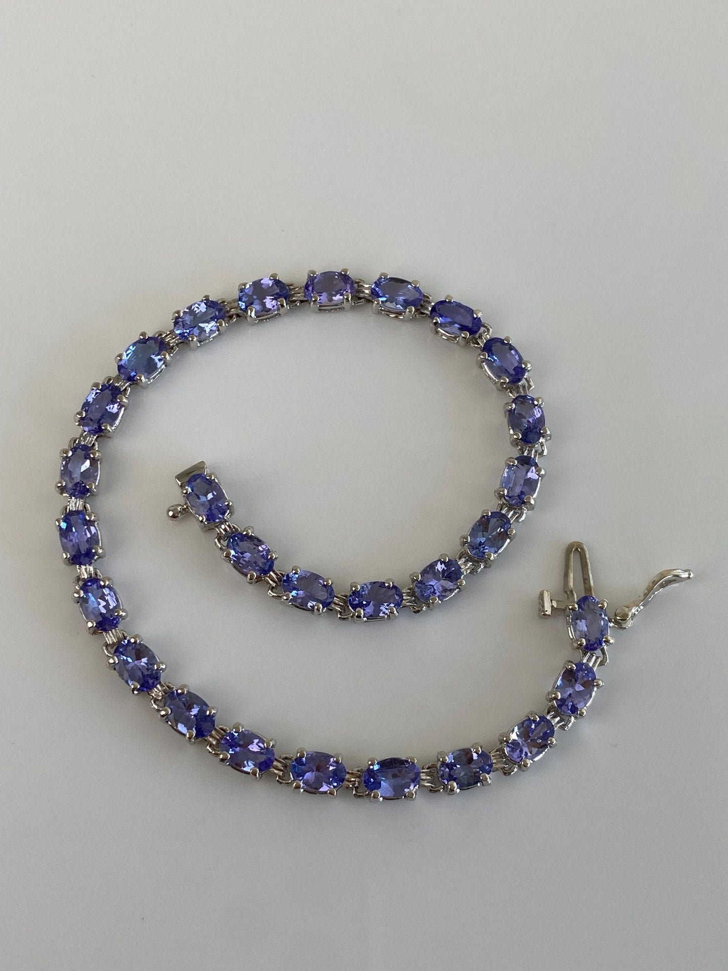 Vintage Solid 14k White Gold Lilac Cubic Zirconia Link Bracelet - 8.25 inches