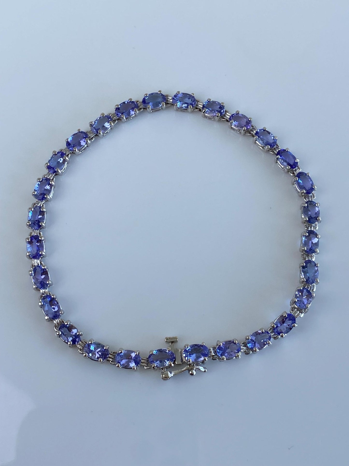 Vintage Solid 14k White Gold Lilac Cubic Zirconia Link Bracelet - 8.25 inches