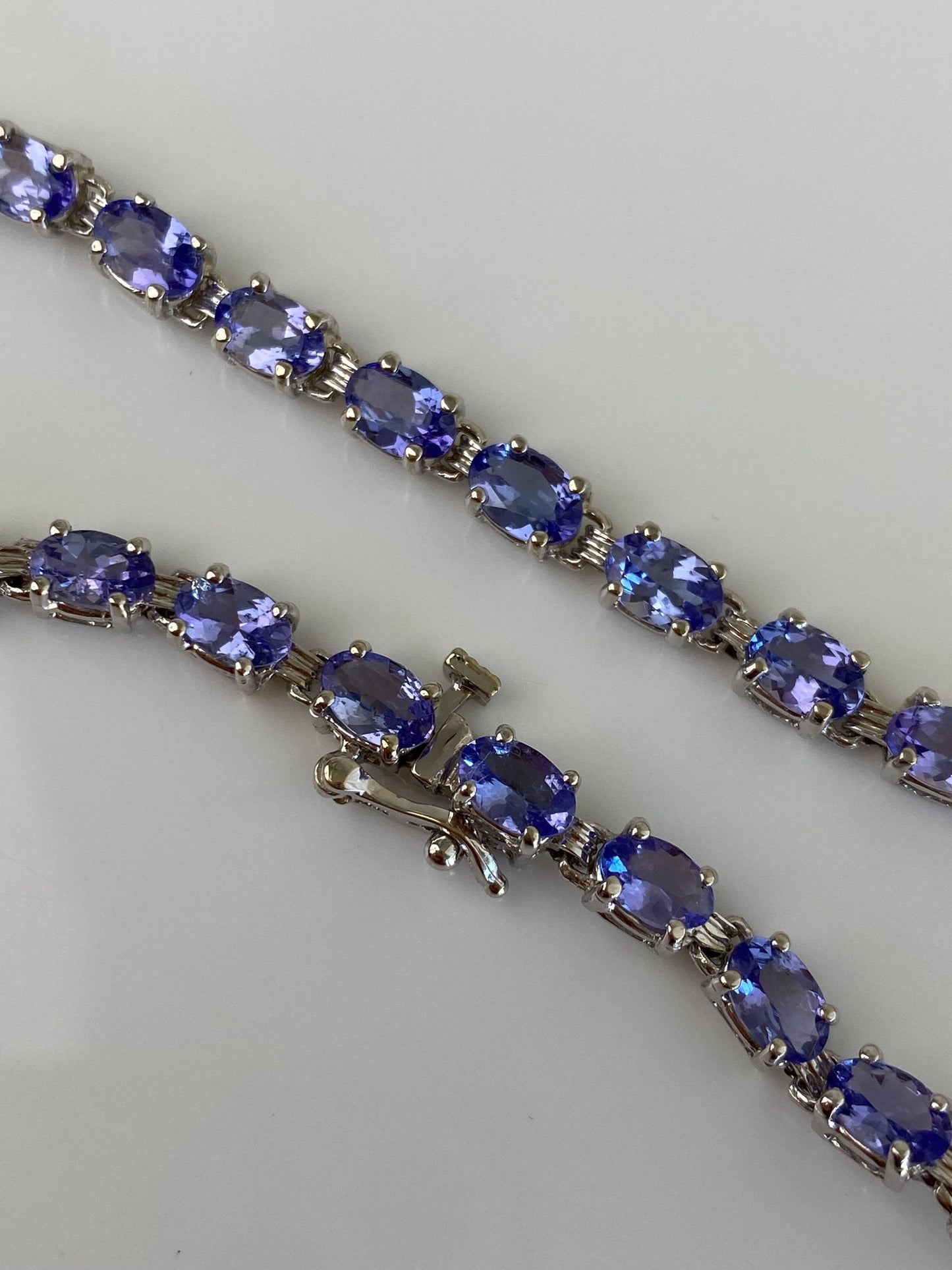 Vintage Solid 14k White Gold Lilac Cubic Zirconia Link Bracelet - 8.25 inches