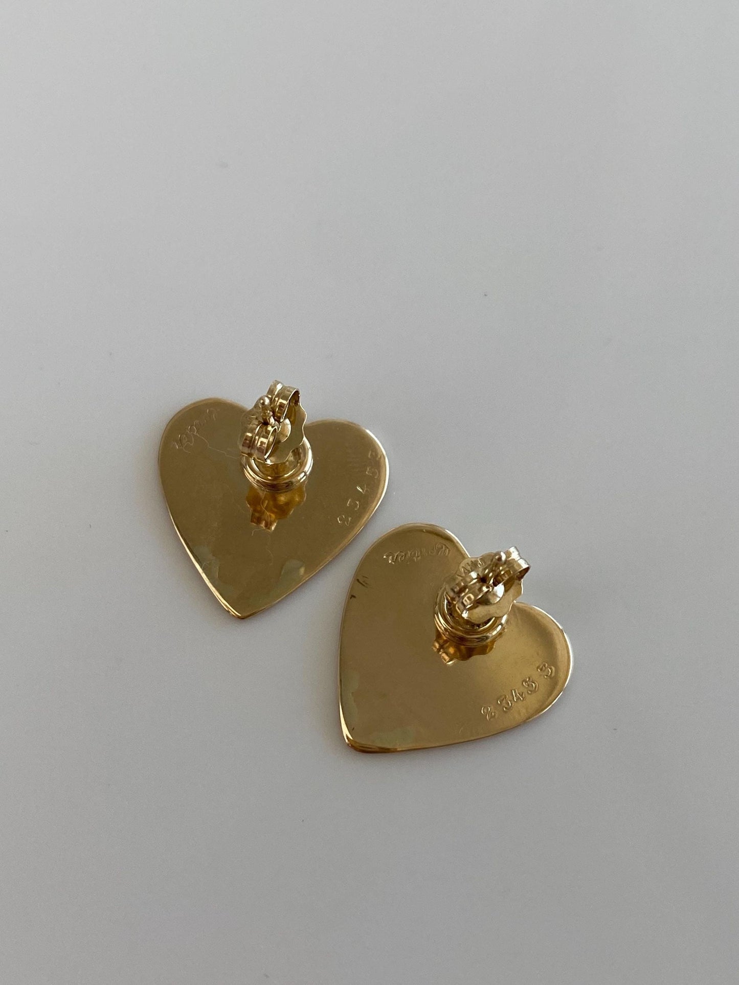 Vintage Solid 14k Yellow Gold Engine Turned Heart Stud Earrings