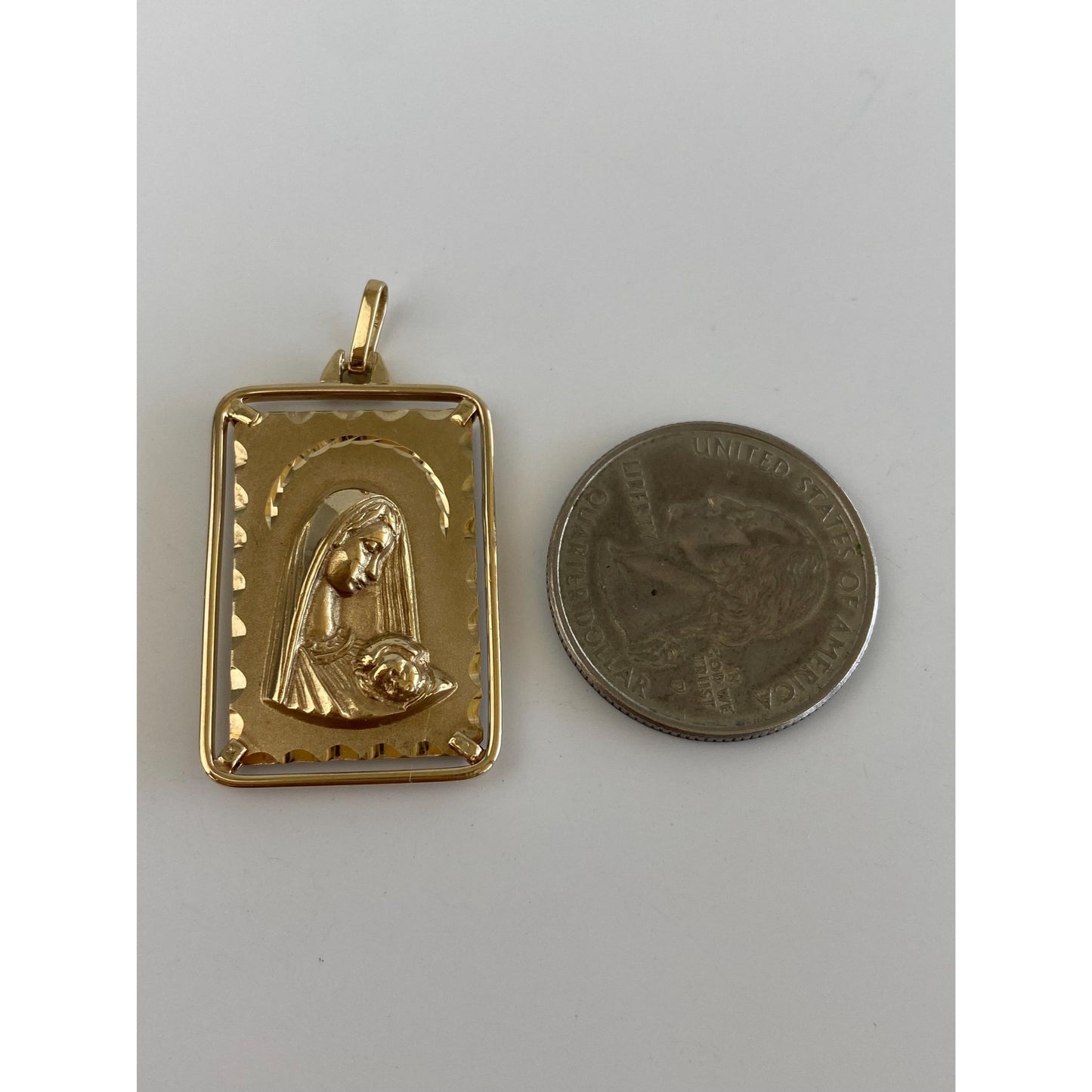 Vintage Solid 14k Yellow Gold Virgin Mary Charm