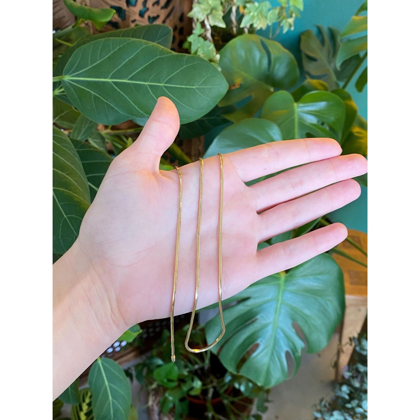 Vintage Solid 14k Yellow Gold Long Square Snake Chain Necklace - 24.5 inches