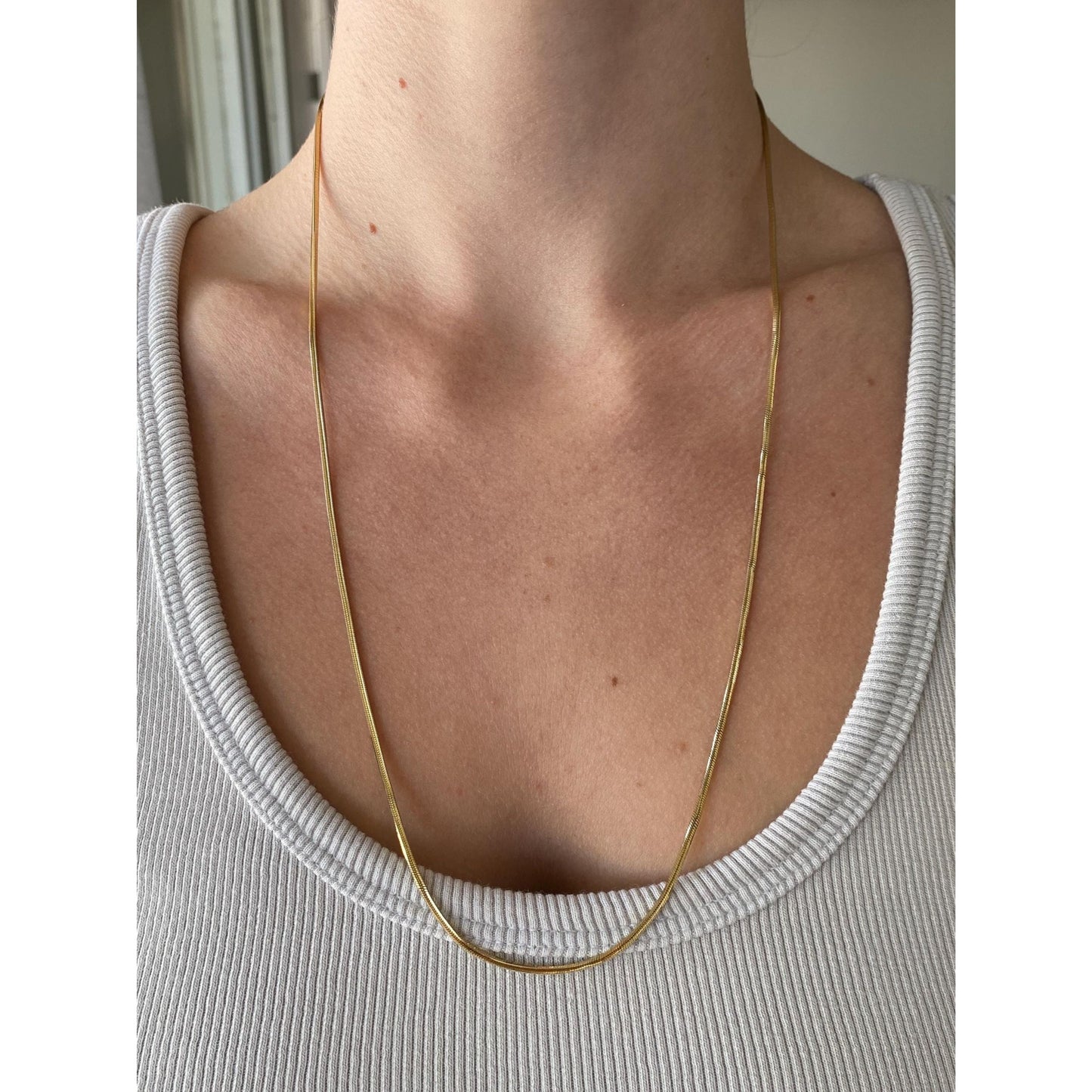 Vintage Solid 14k Yellow Gold Long Square Snake Chain Necklace - 24.5 inches