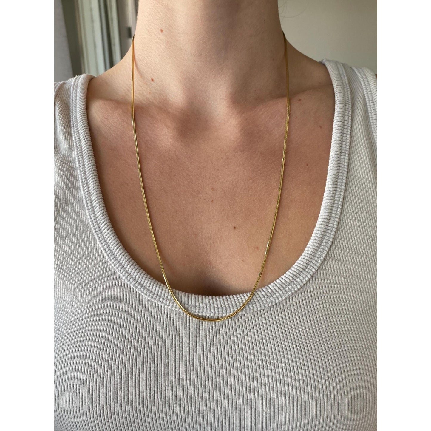 Vintage Solid 14k Yellow Gold Long Square Snake Chain Necklace - 24.5 inches