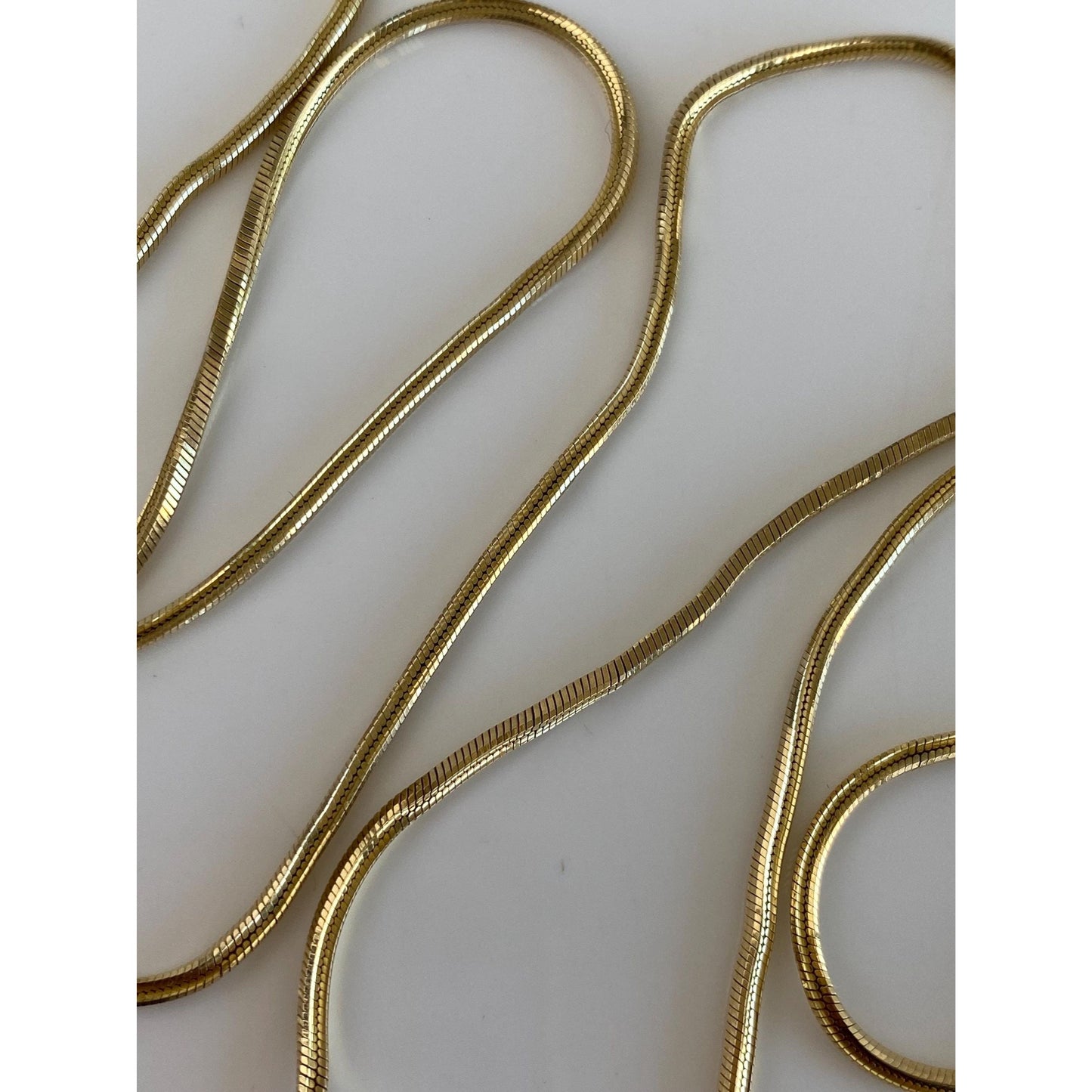 Vintage Solid 14k Yellow Gold Long Square Snake Chain Necklace - 24.5 inches