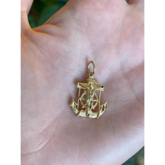 Vintage Solid 10k Yellow Gold Anchor Helm Crucifix Charm