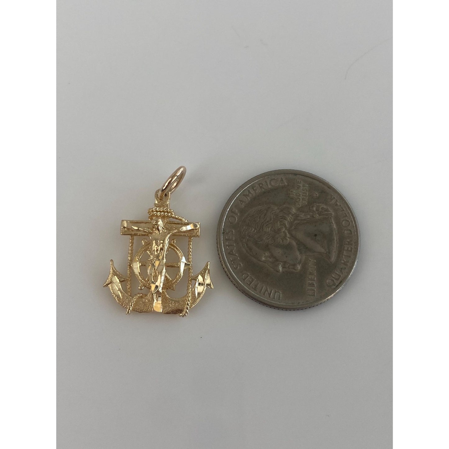 Vintage Solid 10k Yellow Gold Anchor Helm Crucifix Charm