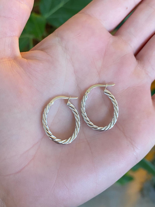 Vintage 14k White Gold Twist Hoop Earrings