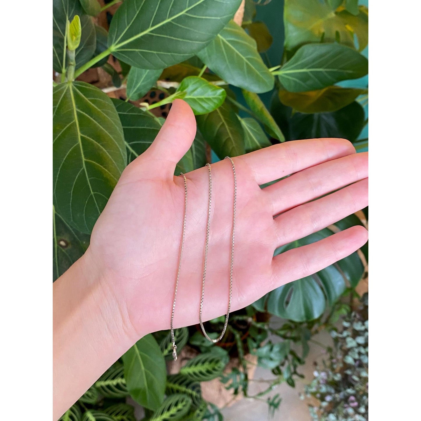 Vintage Solid 14k White Gold Box Chain Necklace - 19 inches