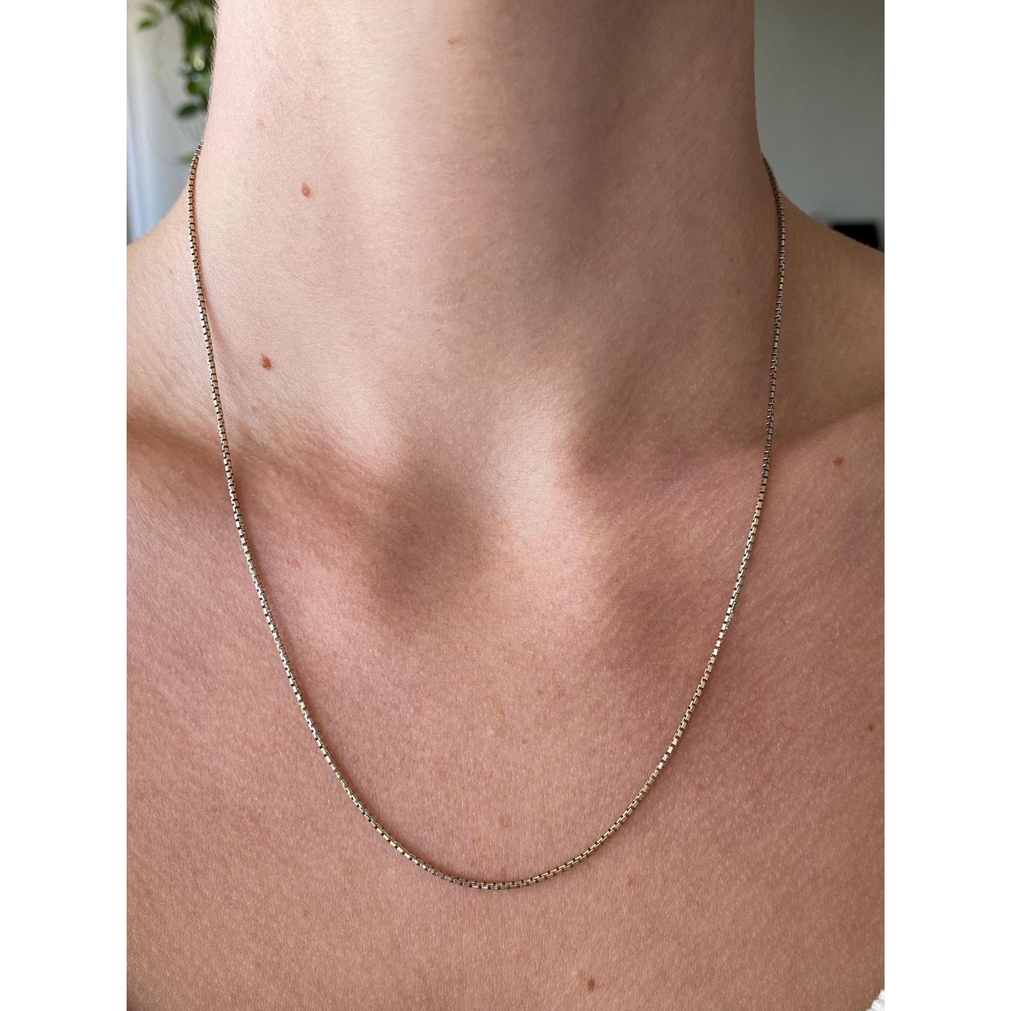 Vintage Solid 14k White Gold Box Chain Necklace - 19 inches