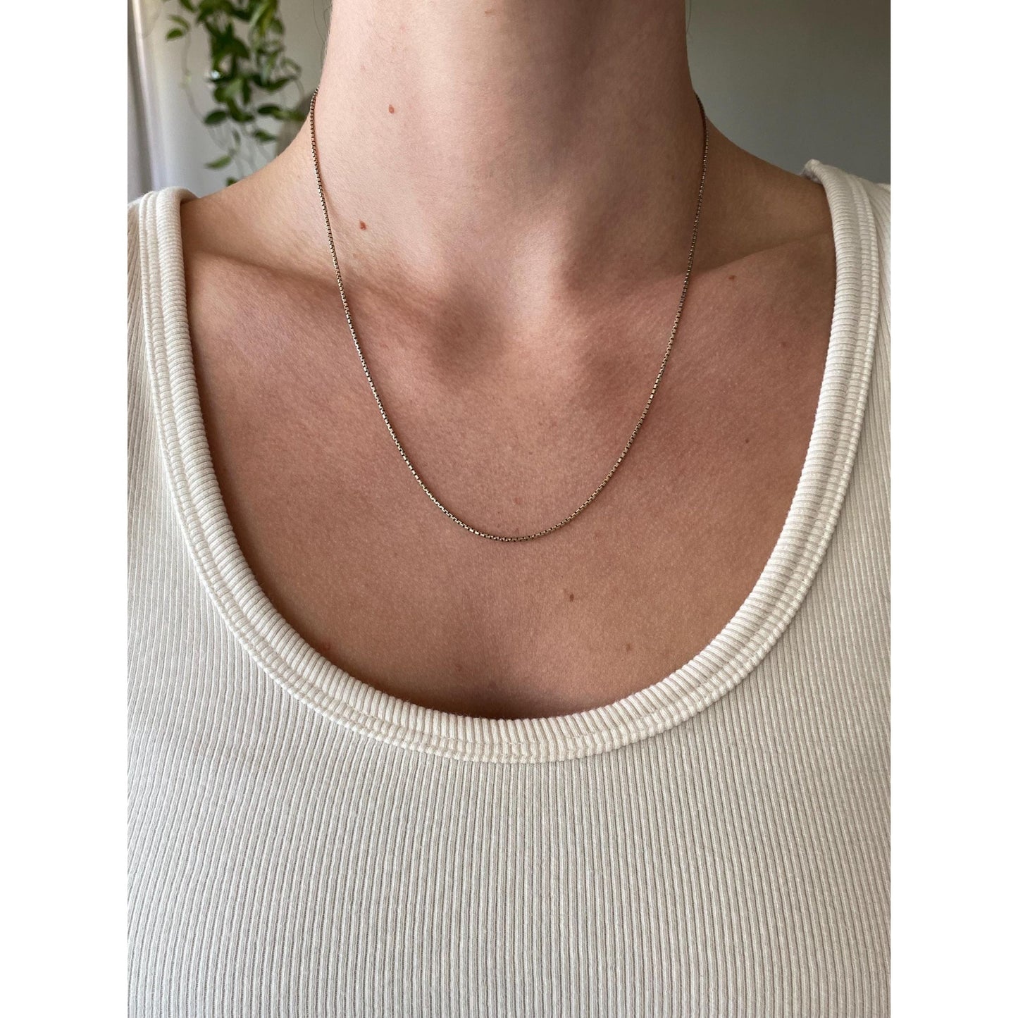 Vintage Solid 14k White Gold Box Chain Necklace - 19 inches