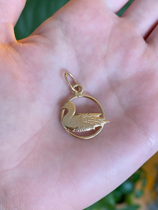 Vintage Solid 14k Yellow Gold Duck Charm