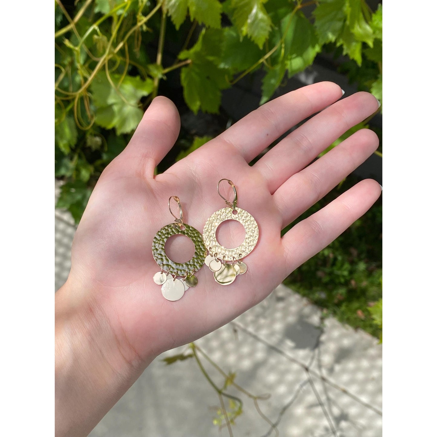 Vintage Solid 14k Yellow Gold Hammered Chandelier Fringe Dangle Earrings