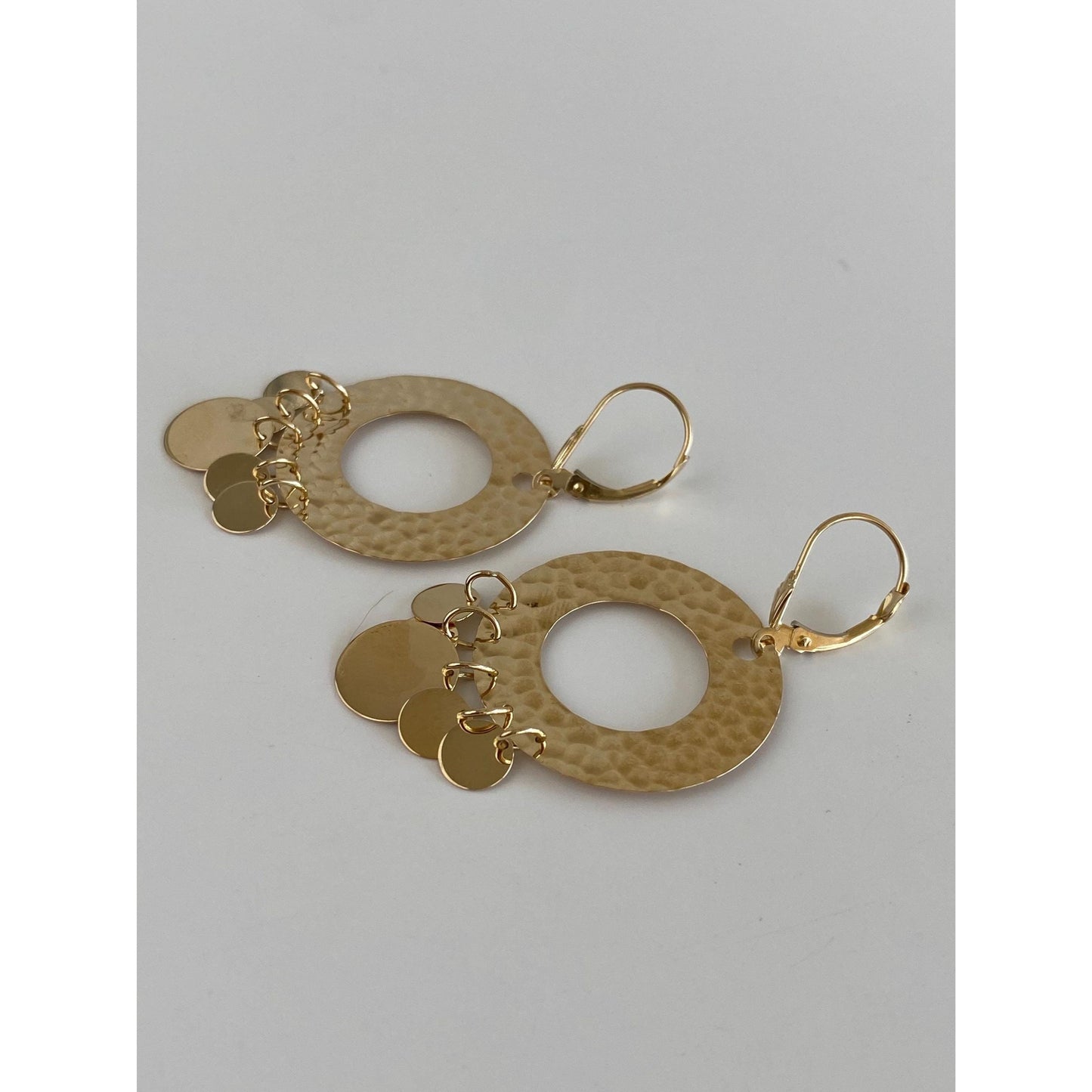 Vintage Solid 14k Yellow Gold Hammered Chandelier Fringe Dangle Earrings