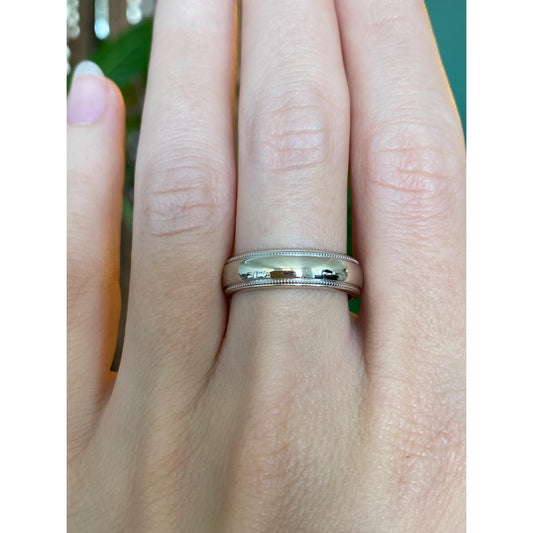 Vintage Solid 14k White Gold Milgrain Ring Band - Size 7.75