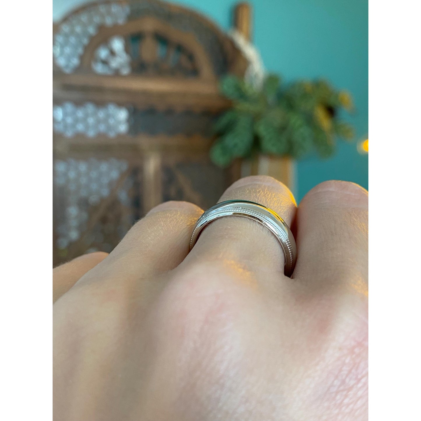 Vintage Solid 14k White Gold Milgrain Ring Band - Size 7.75