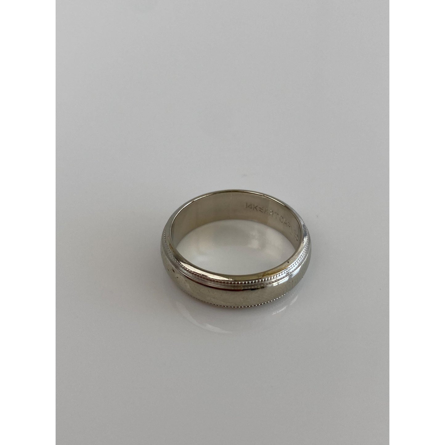 Vintage Solid 14k White Gold Milgrain Ring Band - Size 7.75