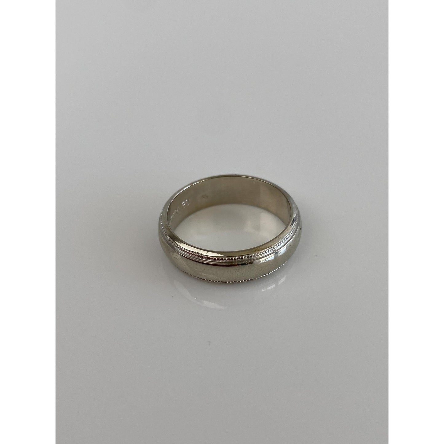 Vintage Solid 14k White Gold Milgrain Ring Band - Size 7.75