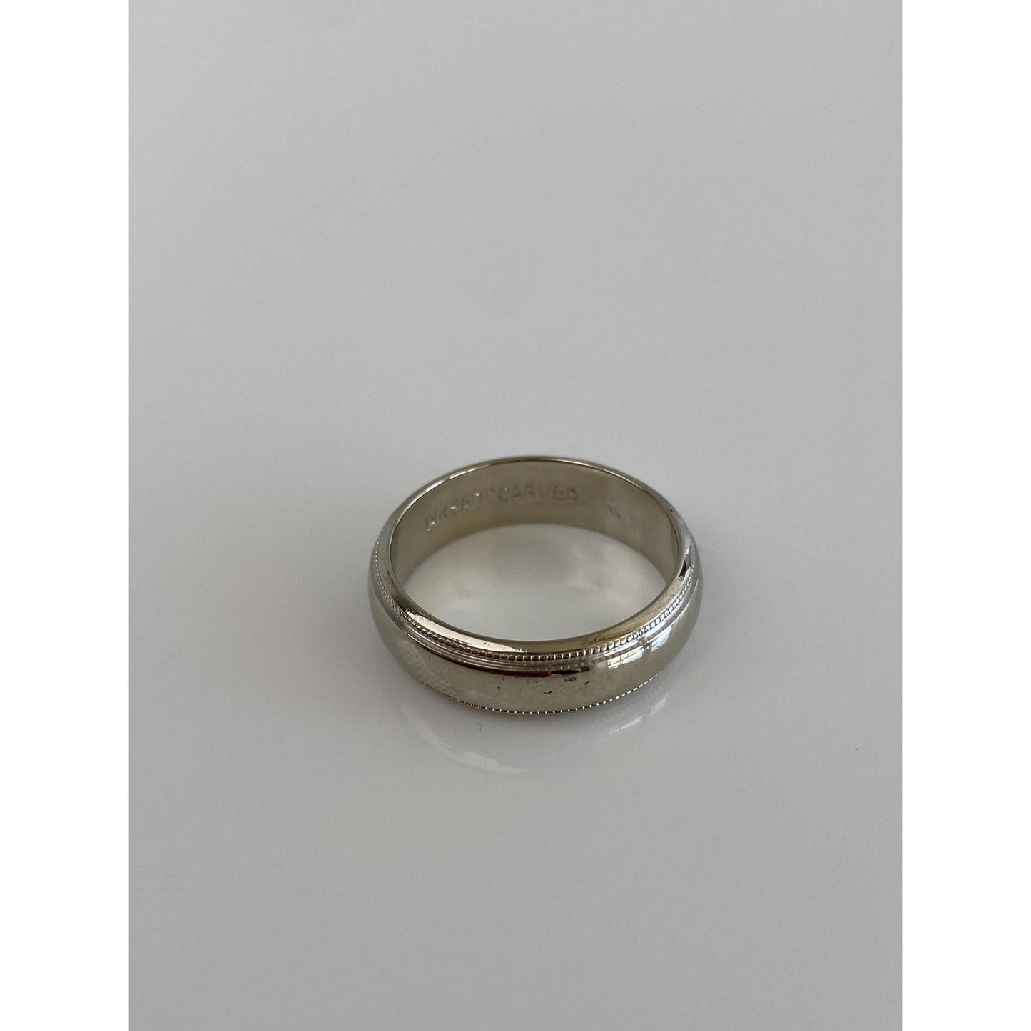 Vintage Solid 14k White Gold Milgrain Ring Band - Size 7.75