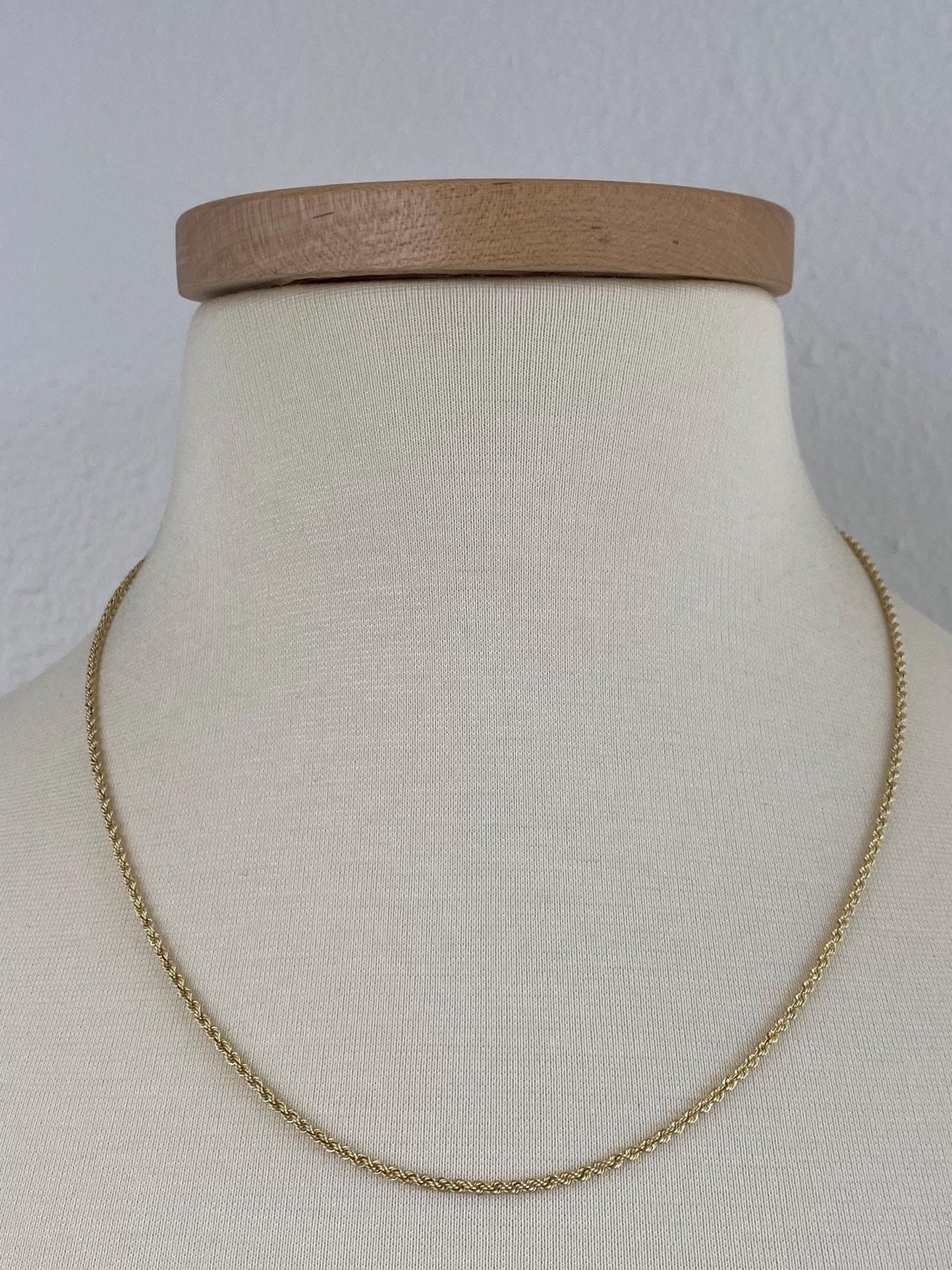 Vintage Solid 14k Yellow Gold Slim Rope Chain Necklace - 20 inches