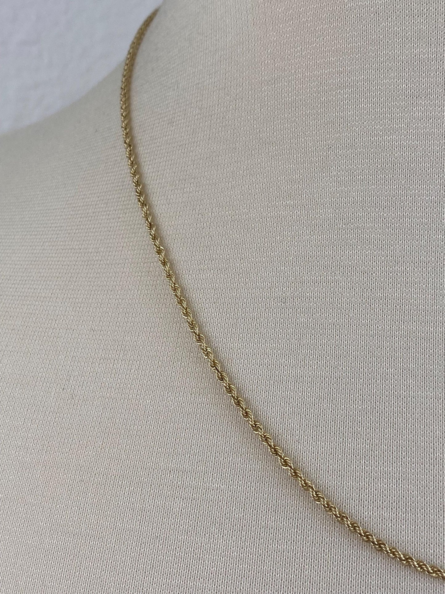 Vintage Solid 14k Yellow Gold Slim Rope Chain Necklace - 20 inches