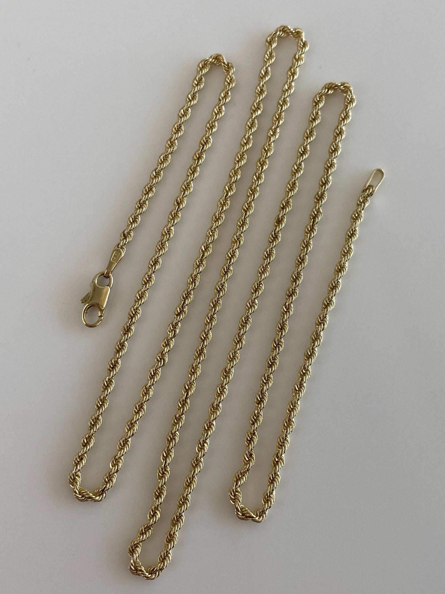 Vintage Solid 14k Yellow Gold Slim Rope Chain Necklace - 20 inches
