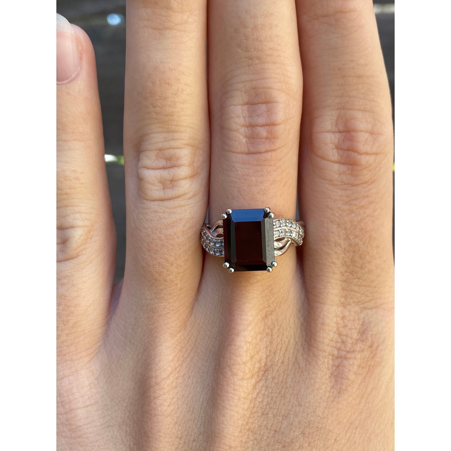 Vintage Solid 10k White Gold Garnet Clear Spinel Ring - Size 7