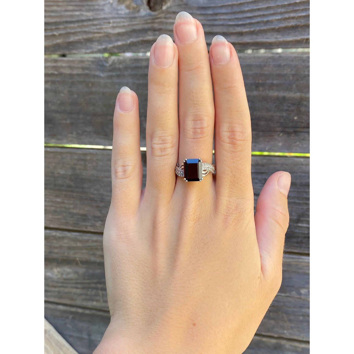 Vintage Solid 10k White Gold Garnet Clear Spinel Ring - Size 7