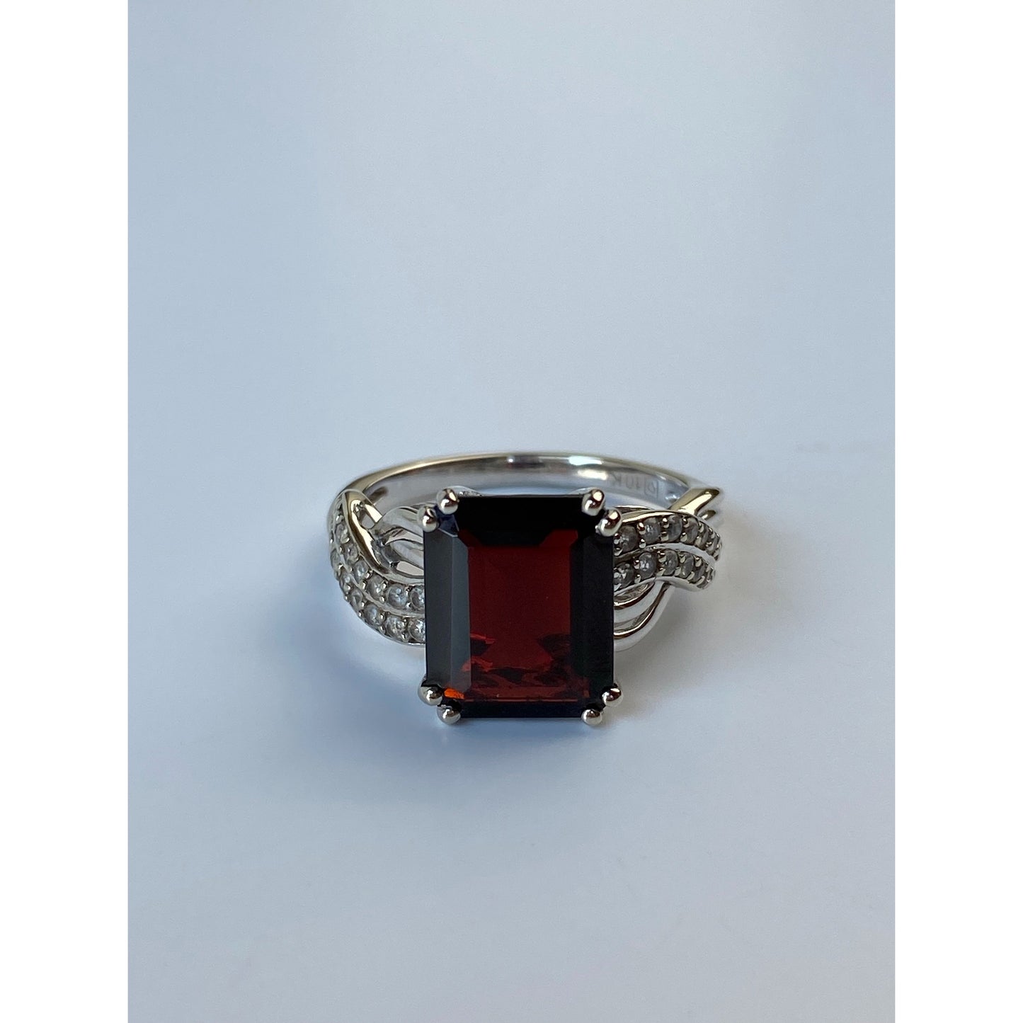 Vintage Solid 10k White Gold Garnet Clear Spinel Ring - Size 7