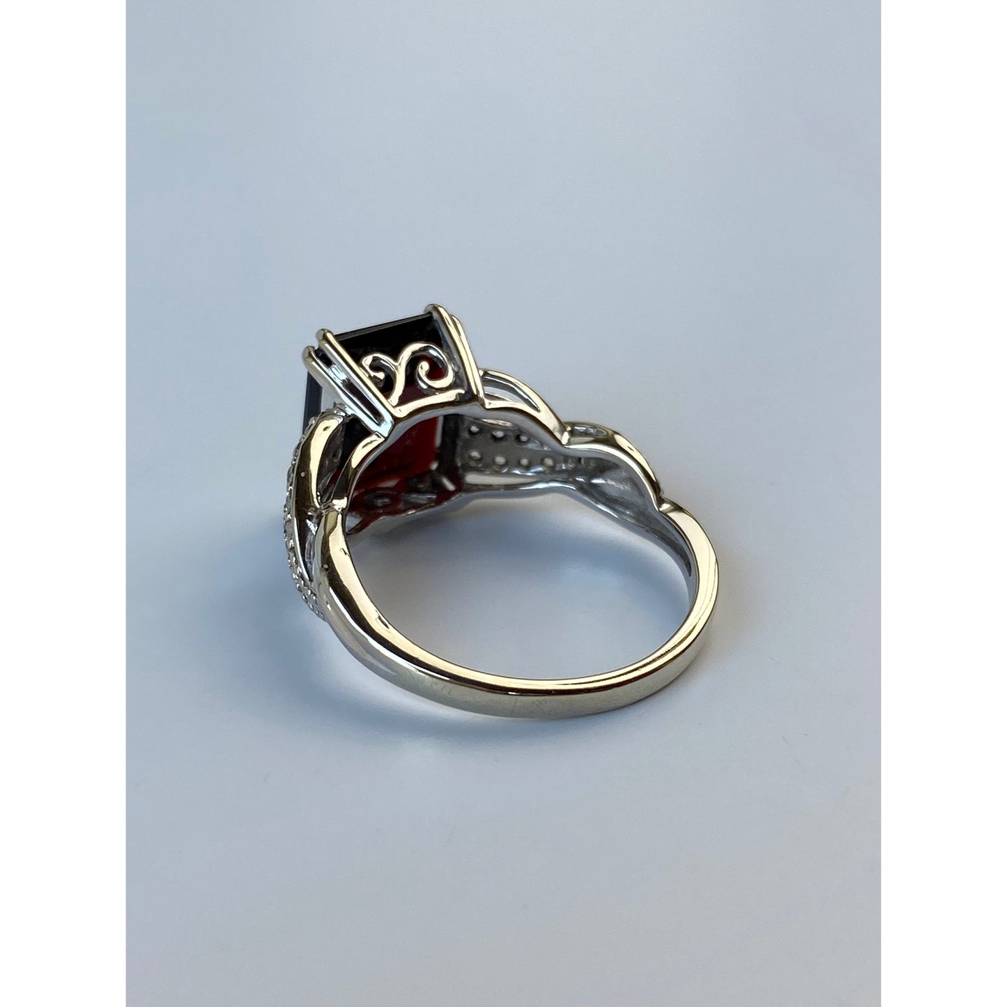 Vintage Solid 10k White Gold Garnet Clear Spinel Ring - Size 7