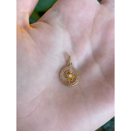 Vintage Solid 14k Yellow Gold Diamond Stick Pin Conversion Charm