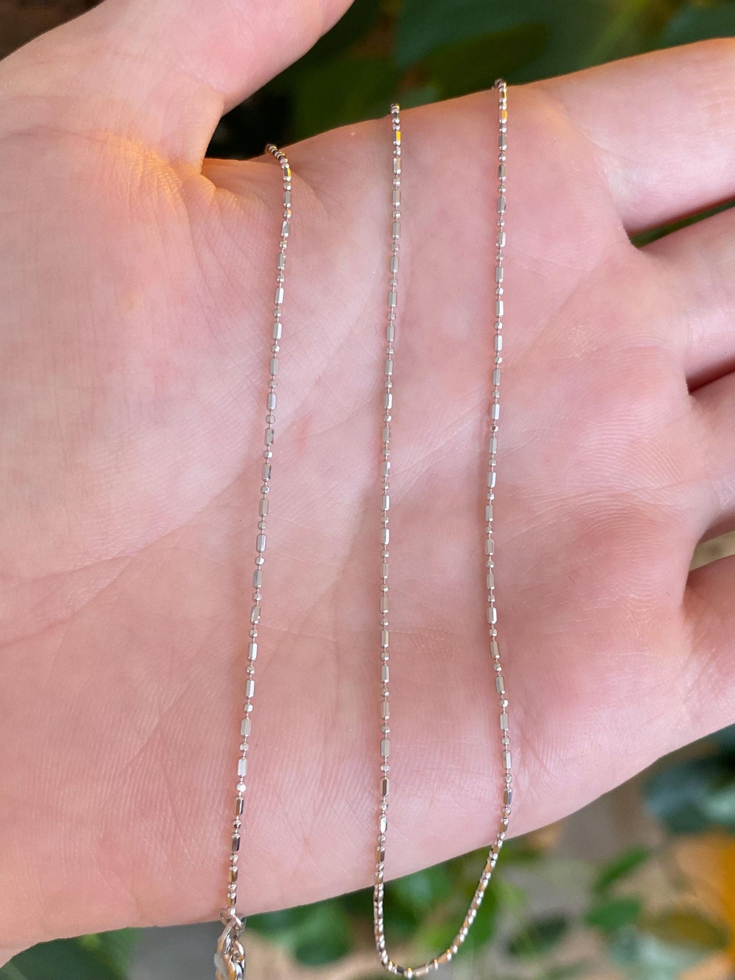 Solid Vintage 14k White Gold Bead Chain Necklace - 17 inches