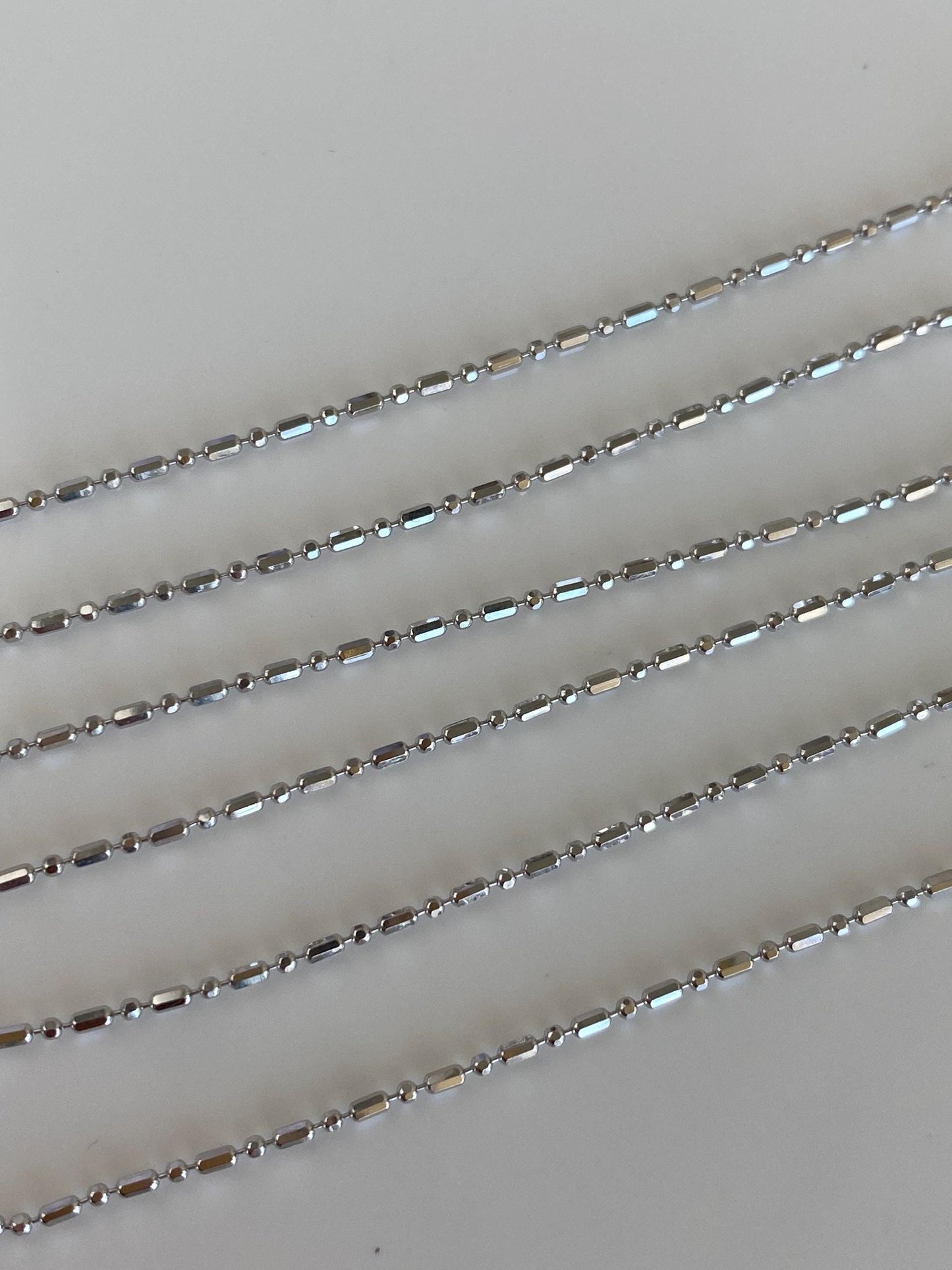 Solid Vintage 14k White Gold Bead Chain Necklace - 17 inches