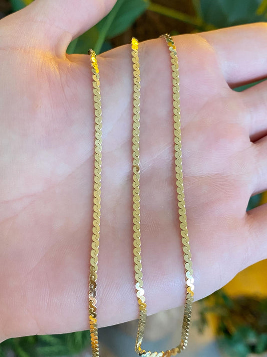 Vintage Solid 14k Yellow Gold Chunky Serpentine Chain Necklace - 18.25 inches