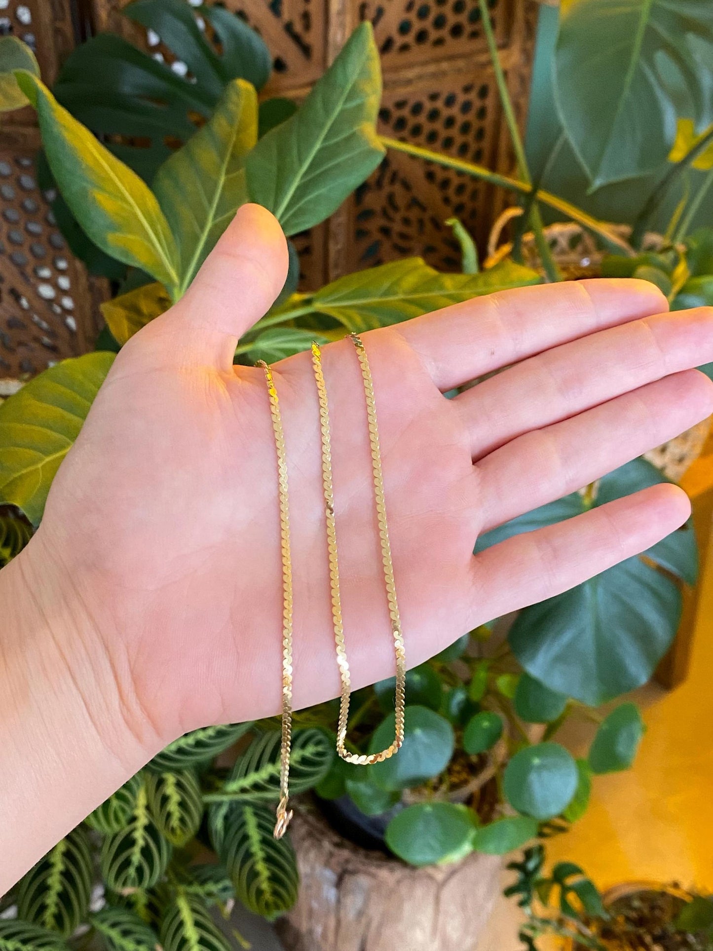 Vintage Solid 14k Yellow Gold Chunky Serpentine Chain Necklace - 18.25 inches