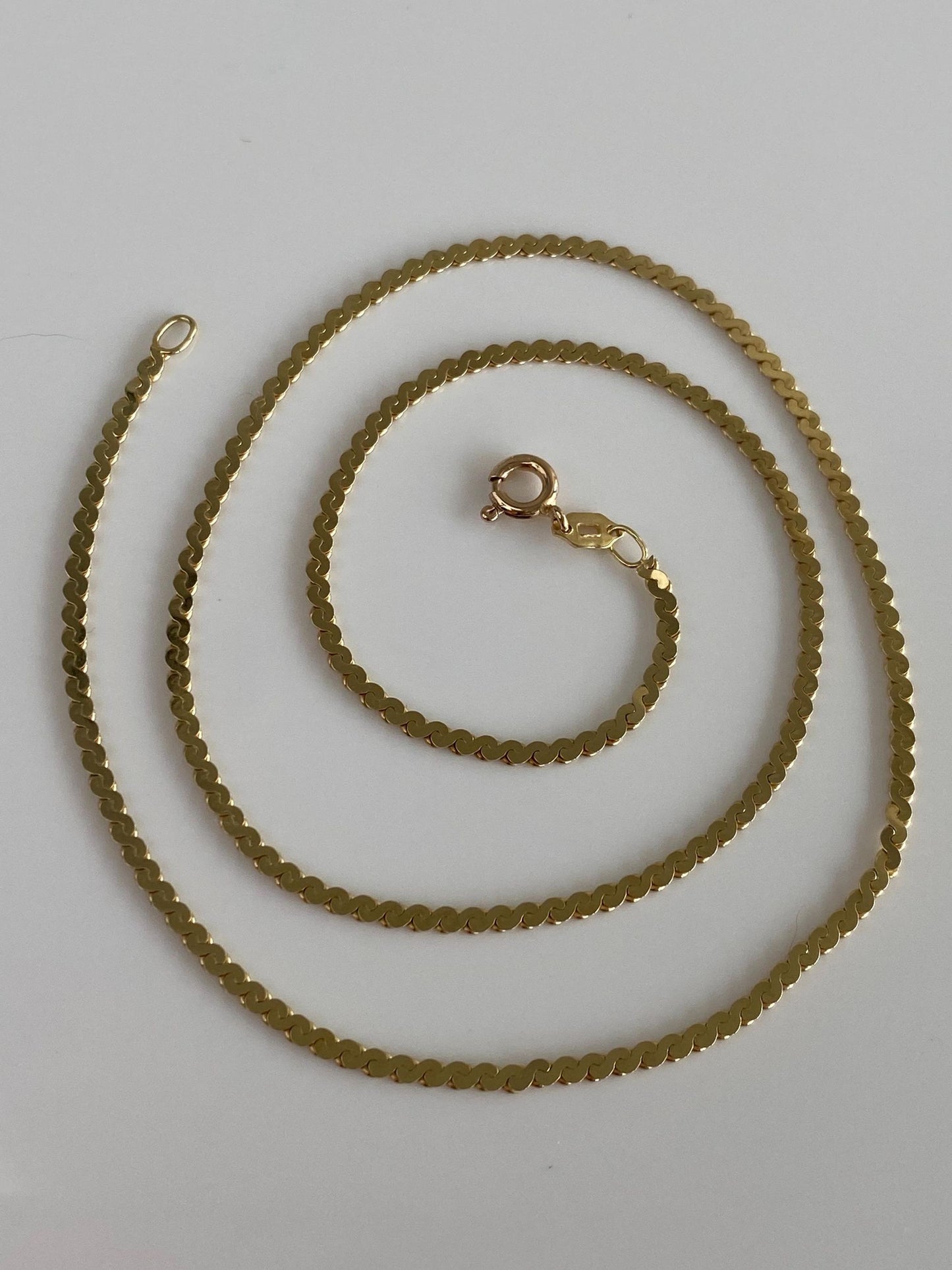Vintage Solid 14k Yellow Gold Chunky Serpentine Chain Necklace - 18.25 inches