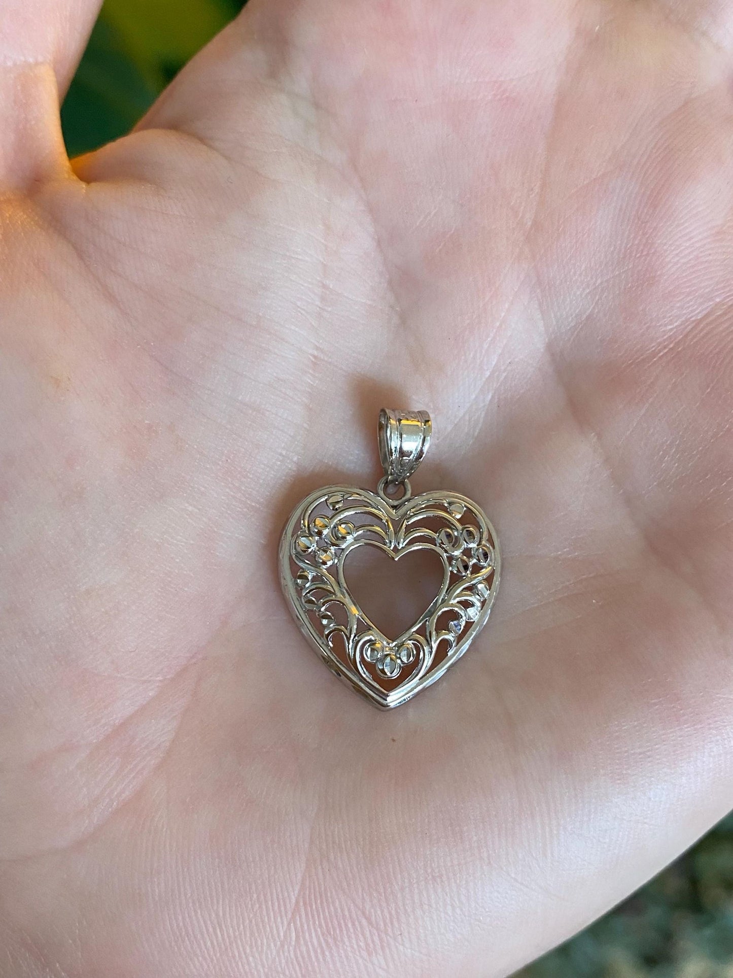 Solid 14k White Gold Open Work Heart Charm