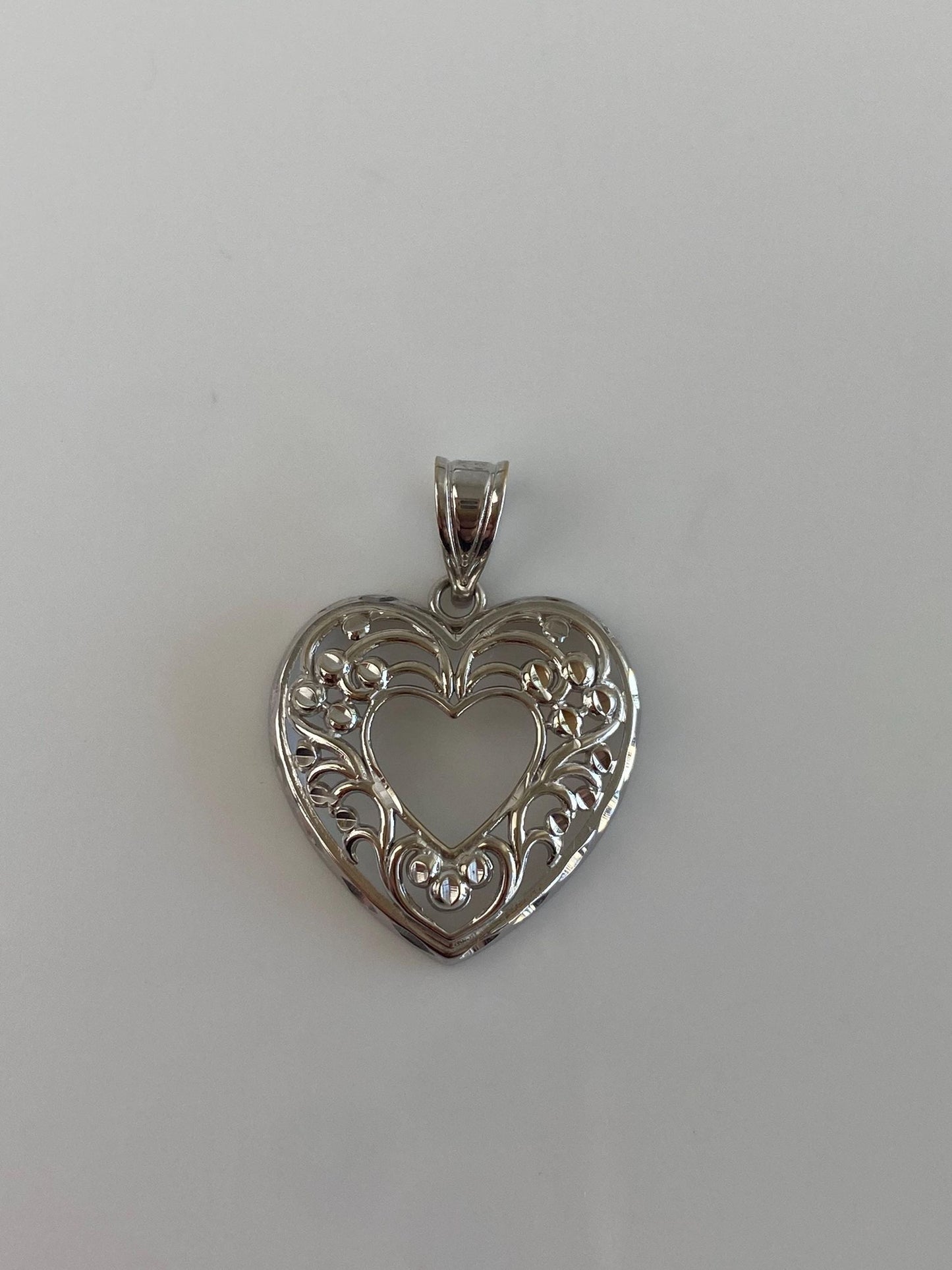 Solid 14k White Gold Open Work Heart Charm
