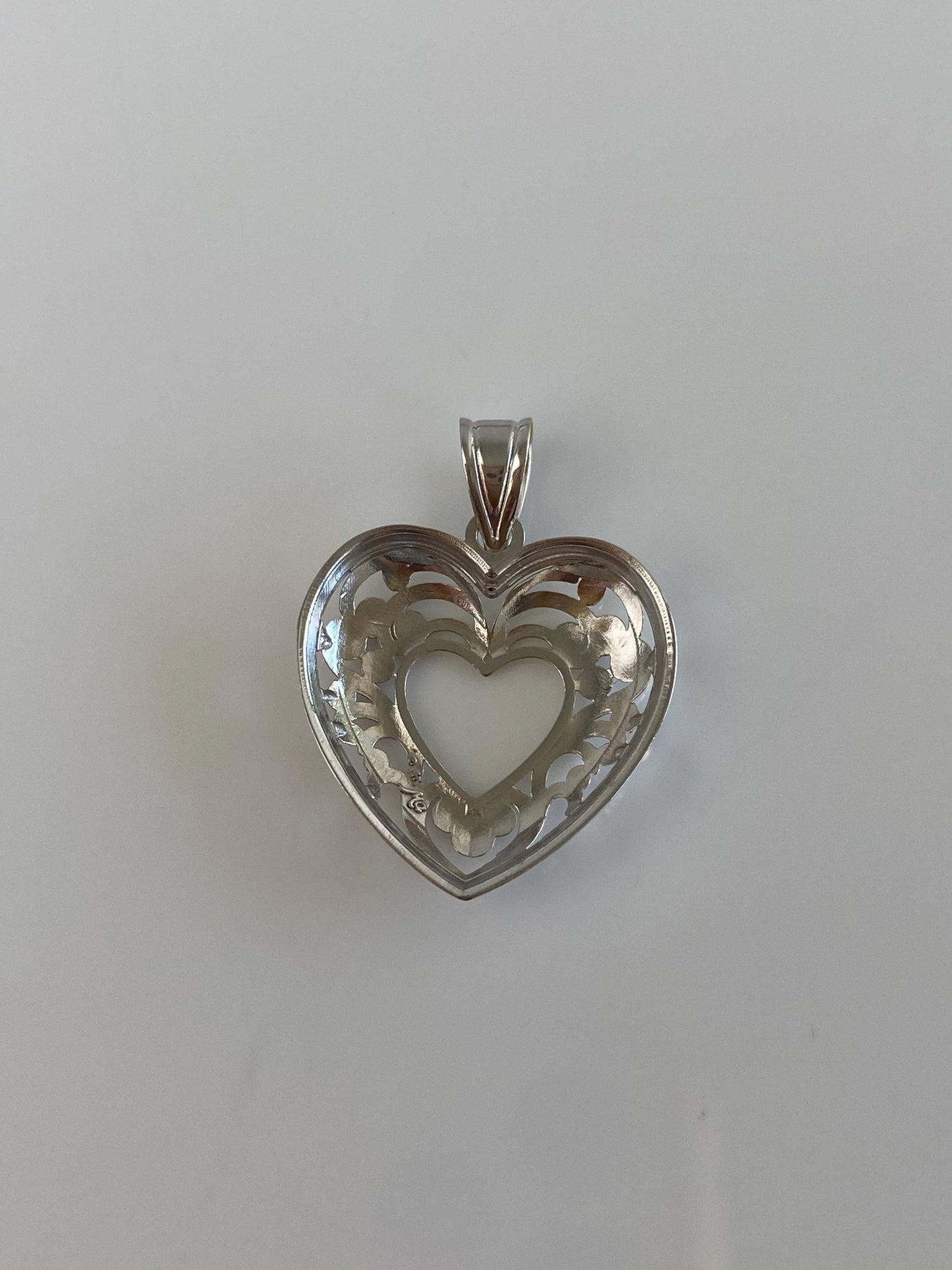 Solid 14k White Gold Open Work Heart Charm