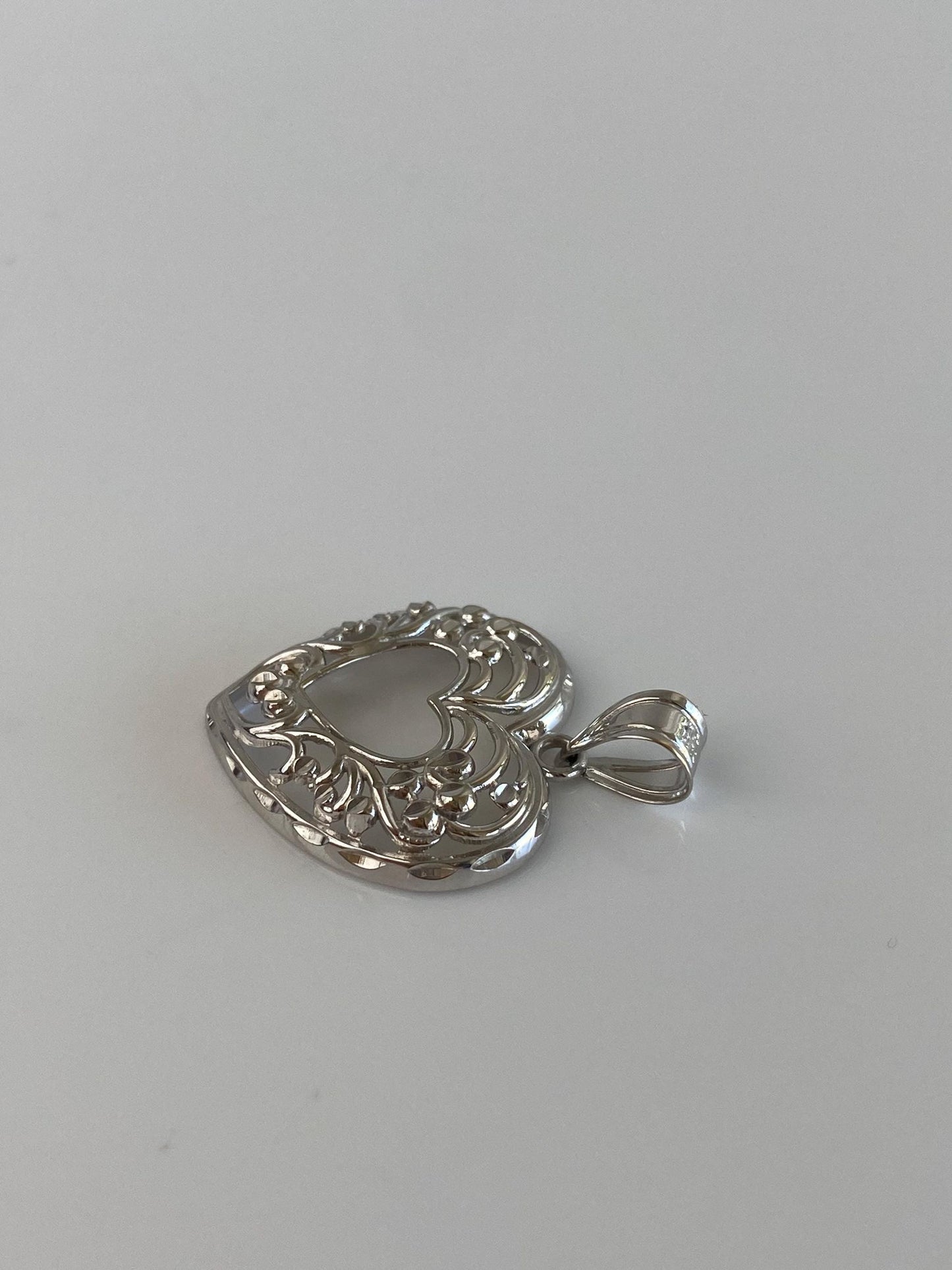 Solid 14k White Gold Open Work Heart Charm