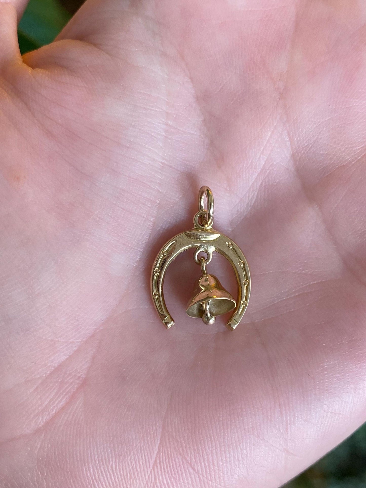 Vintage Solid 10k Yellow Gold Horseshoe Bell Charm
