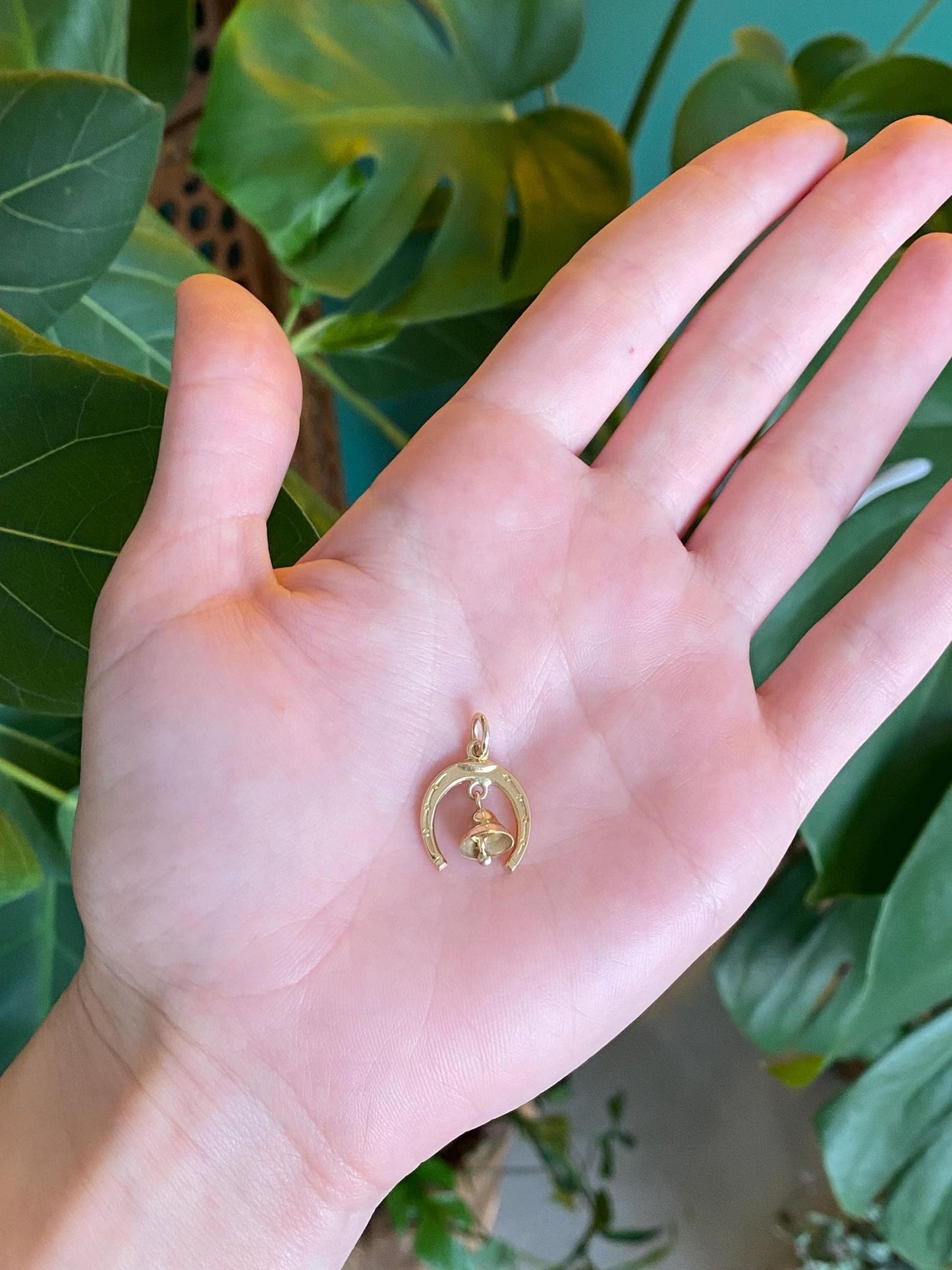Vintage Solid 10k Yellow Gold Horseshoe Bell Charm