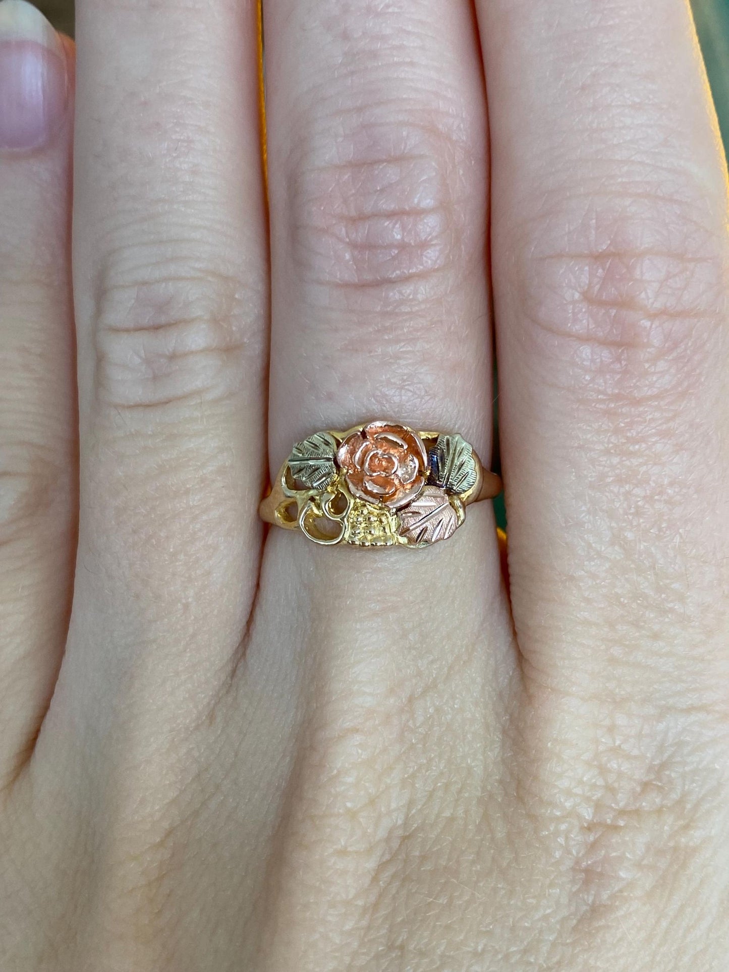 Solid 10k Black Hills Gold Flower Ring - Size 6.5